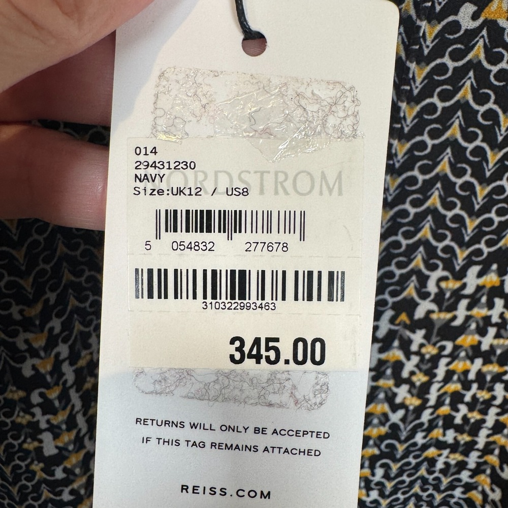 Reiss Stefania Printed Mini Day Dress Black Yellow Gold Drawstring Waist US 8 - Picture 4 of 12